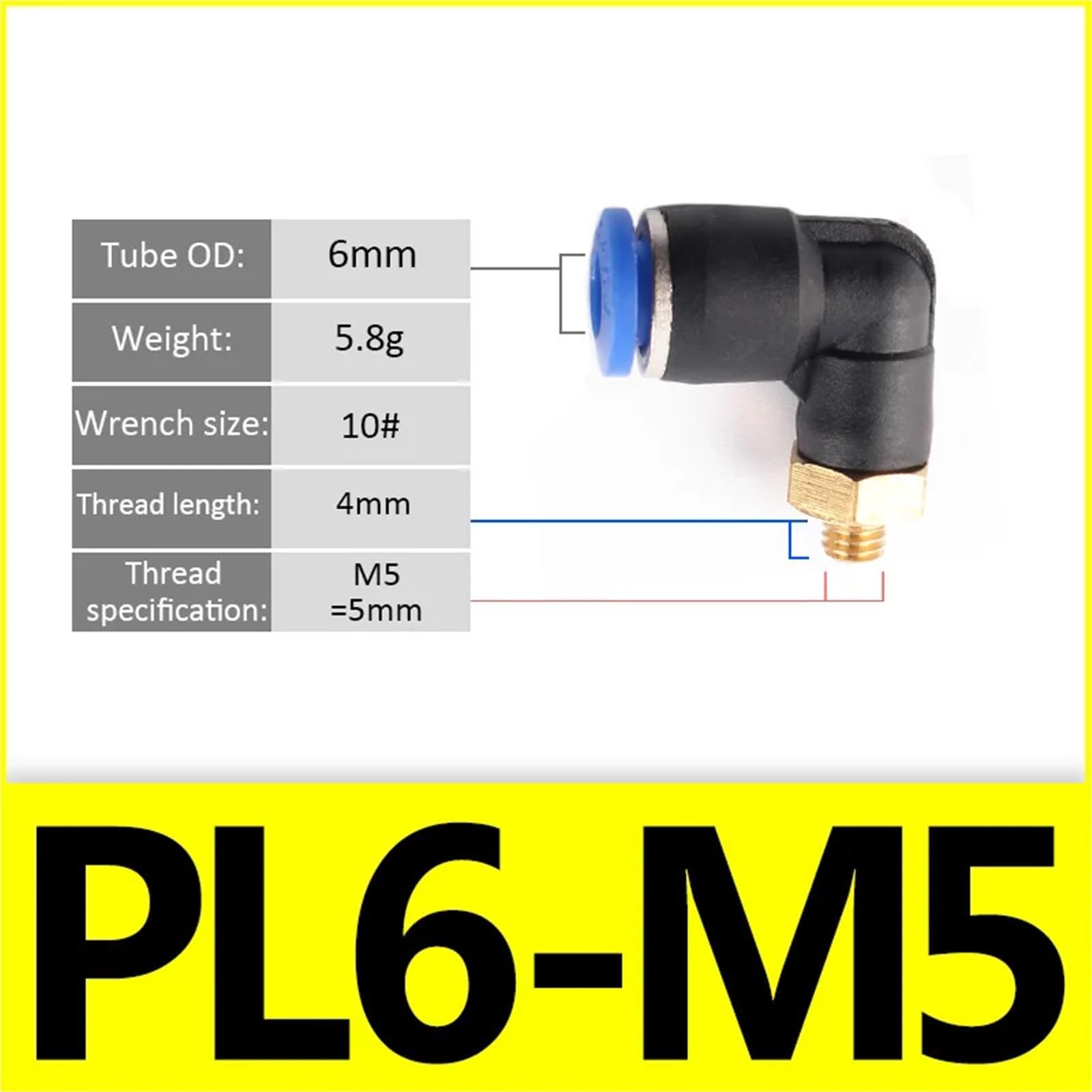 1PCS Pneumatic Air Connector Fitting PL Blue M5 4mm 6mm 8mm Thread 1/8" 1/4 3/8 1/2 Straight Hose Fittings Pipe Quick Connectors(6-m5 (6mm-M5))