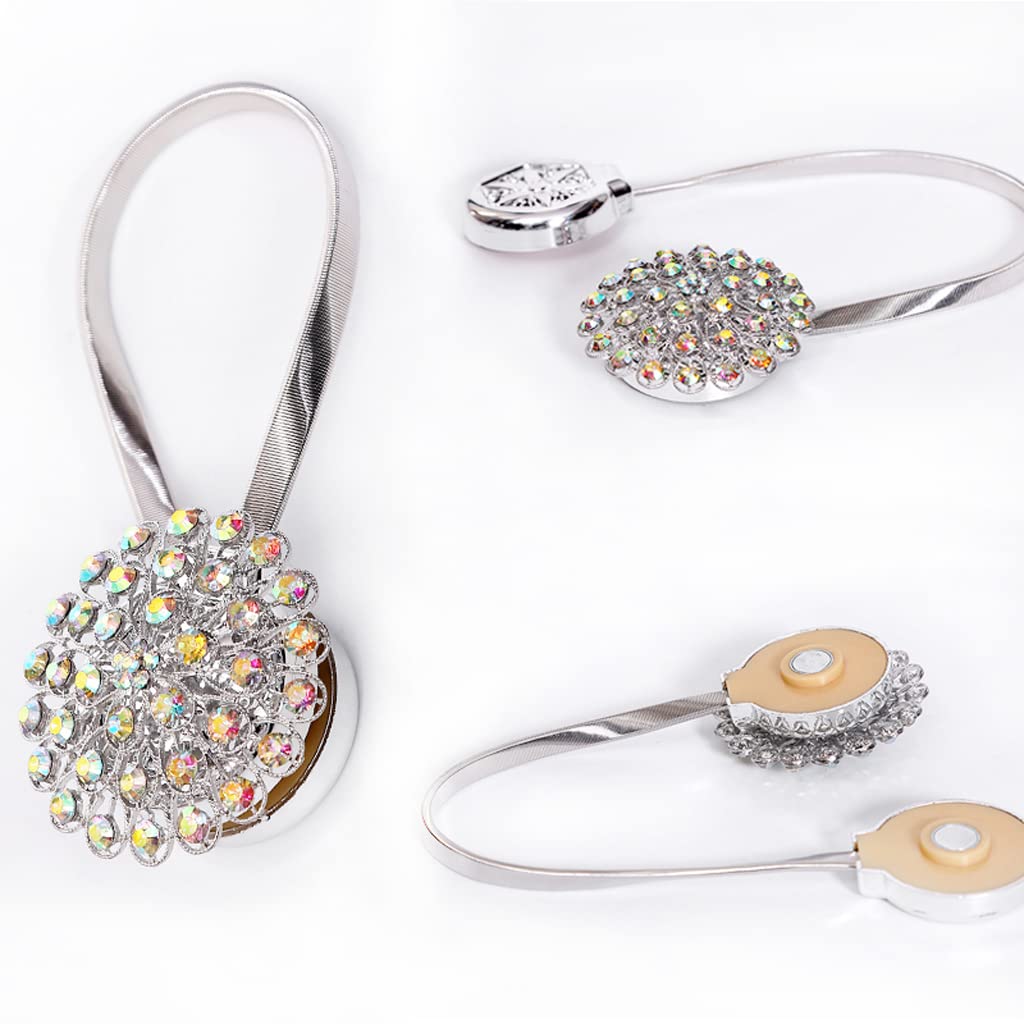 2 Pièces Embrasses de Rideau Magnétiques de Corde de Ressort, Attaches de Rideau Magnétiques de Fleur de Cristal Clips de Boucle de Rideau Décoratifs Réglables
