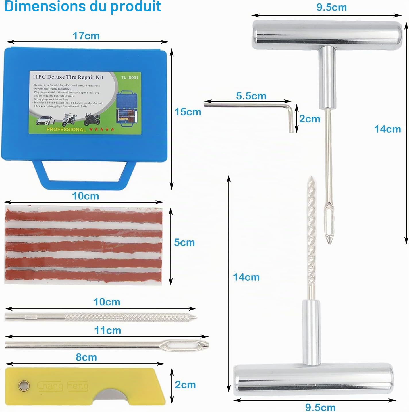 Kit de Réparation de Pneu 27PCS kit de Réparation de Crevaison Kits de Réparation Tubeles kit Reparation Pneu pour Voitures, Motos, Camions, Camping-Cars, Jeep, Remorque, etc