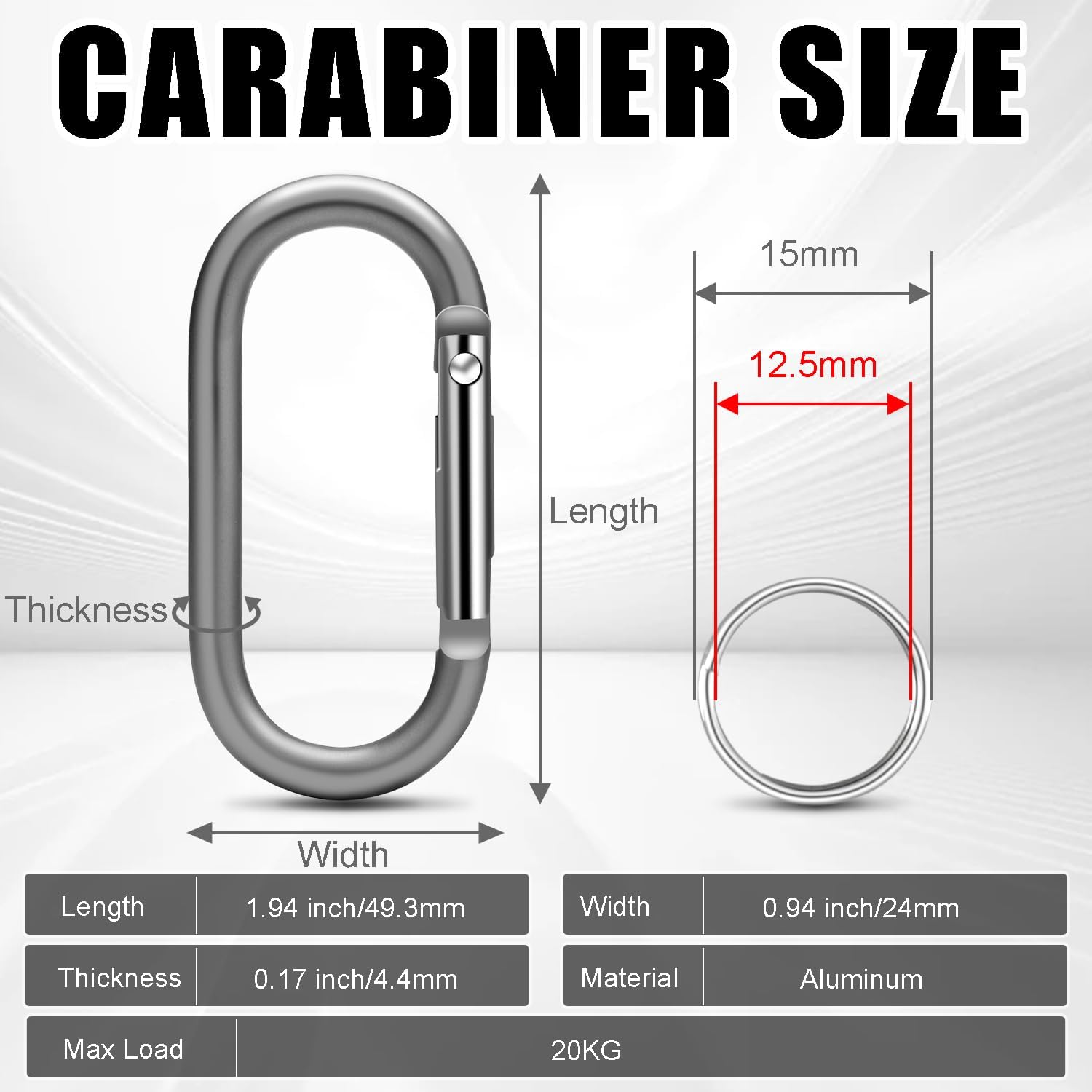 CooBigo 12Set Aluminum Oval Keyrings, 2" Carabiner Keychain Ring Clips, Large Spring Snap Key Hook for Dog Tag Clip, Purse Strap, Home Key, Paracord Lanyard Accessories (Gray) image 2