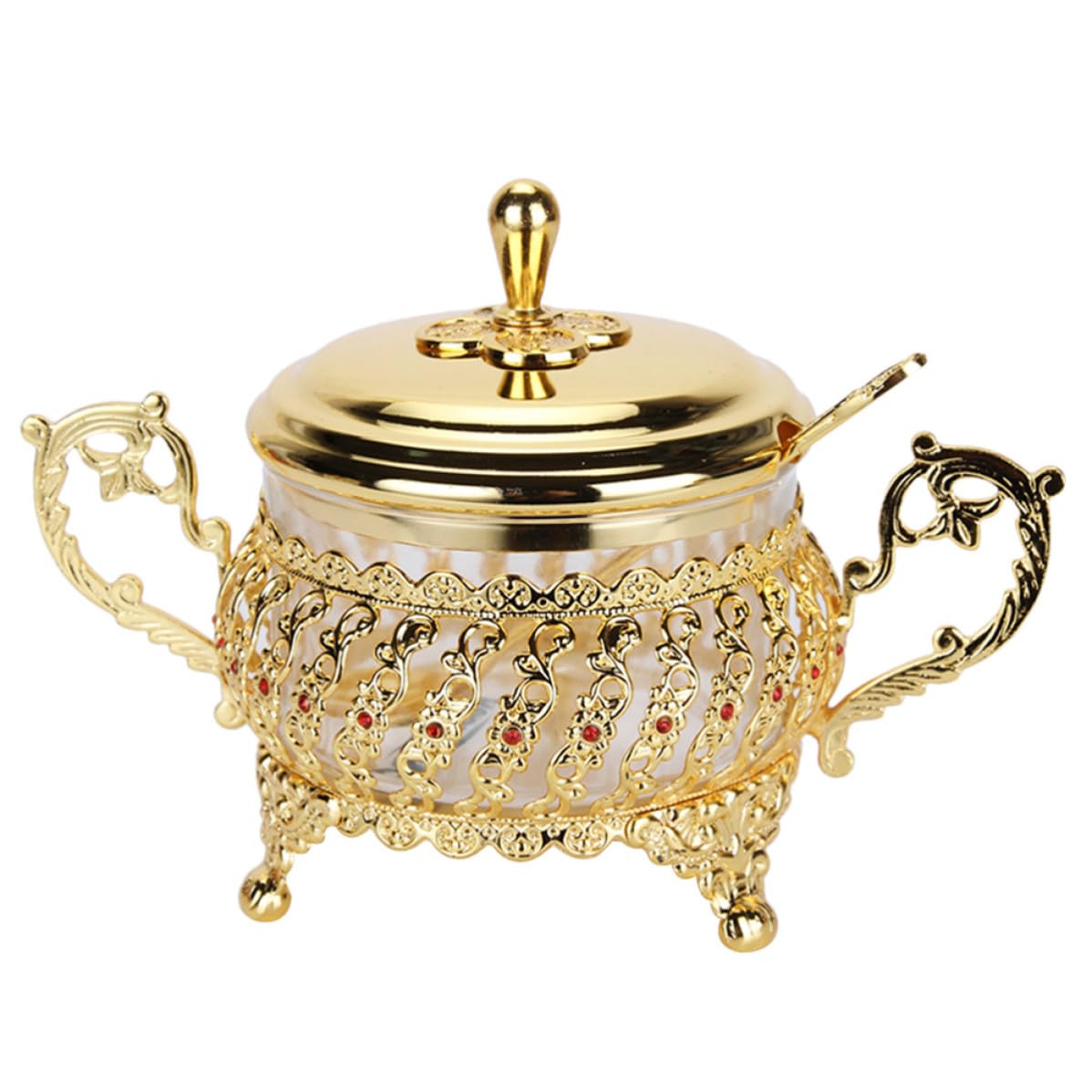 Organisateur D'épices Cuisine en Verre et Alliage avec Couvercle et Cuillère, Pot à Épices Or Design Unique et Gain de Place, Ensemble Pratique Cuisine Couleur Couleur Aléatoire