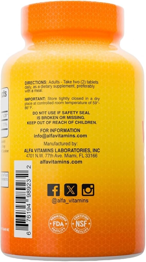 ALFA VITAMINS Vitamin C Supplement 1000mg Chewable, Powerful Antioxidant for Immune Support & Healthy Skin, Promotes Collagen Formation, Dietary Supplement for Daily Wellness, 60 Tablets