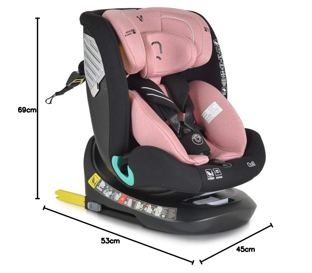 Canguro silla de auto i-Size Quill (40-150cm) grupo 0/1/2/3 Isofix giratoria 360, color:rosa