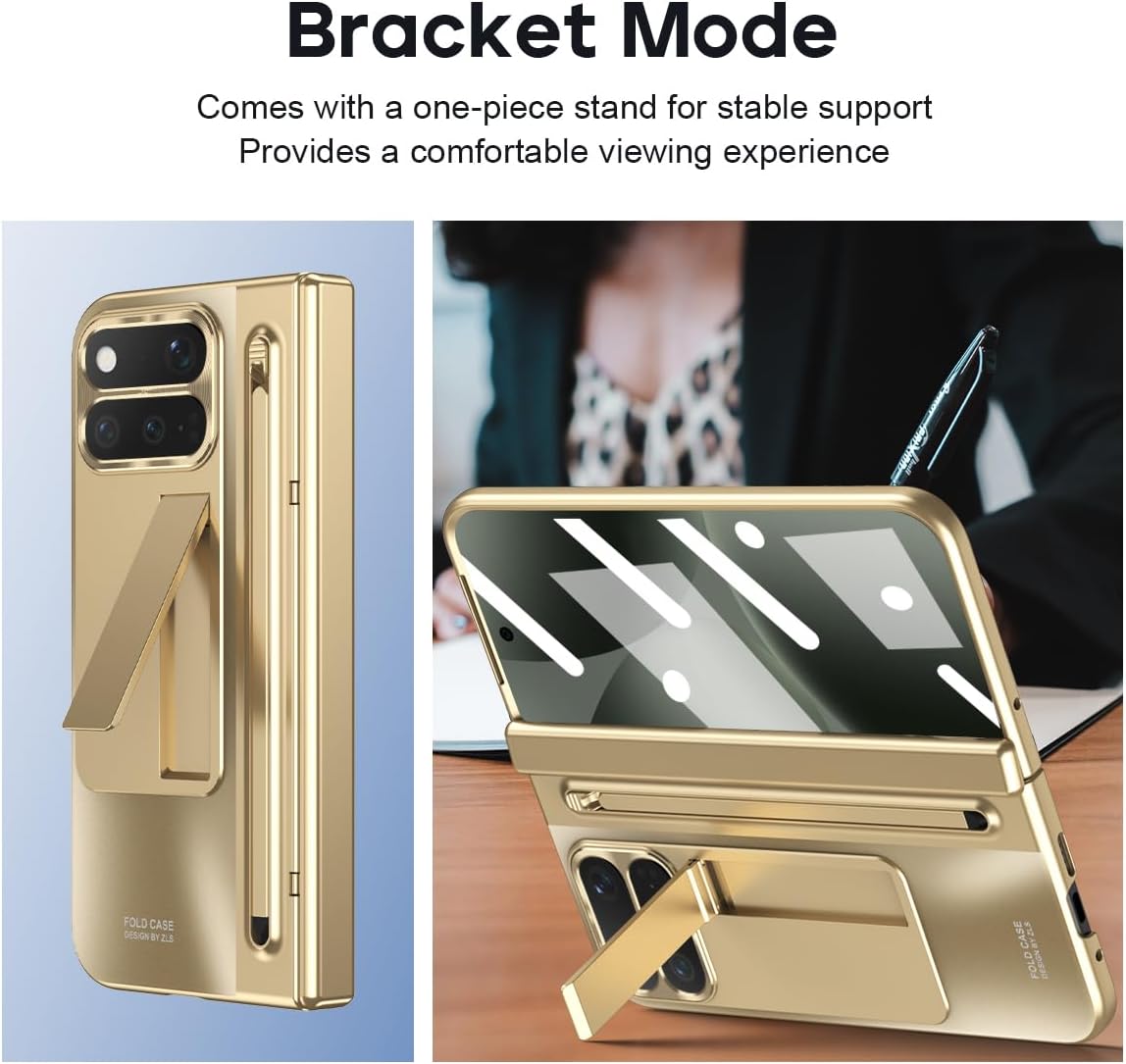 Compatible with Google Pixel 11 Pro Fold Case with Built-in Screen Protector, S Pen Slot & Hidden Kickstand, Full Body Protective Hard PC Cover for Pixel 11 Pro Fold (Gold) image 4