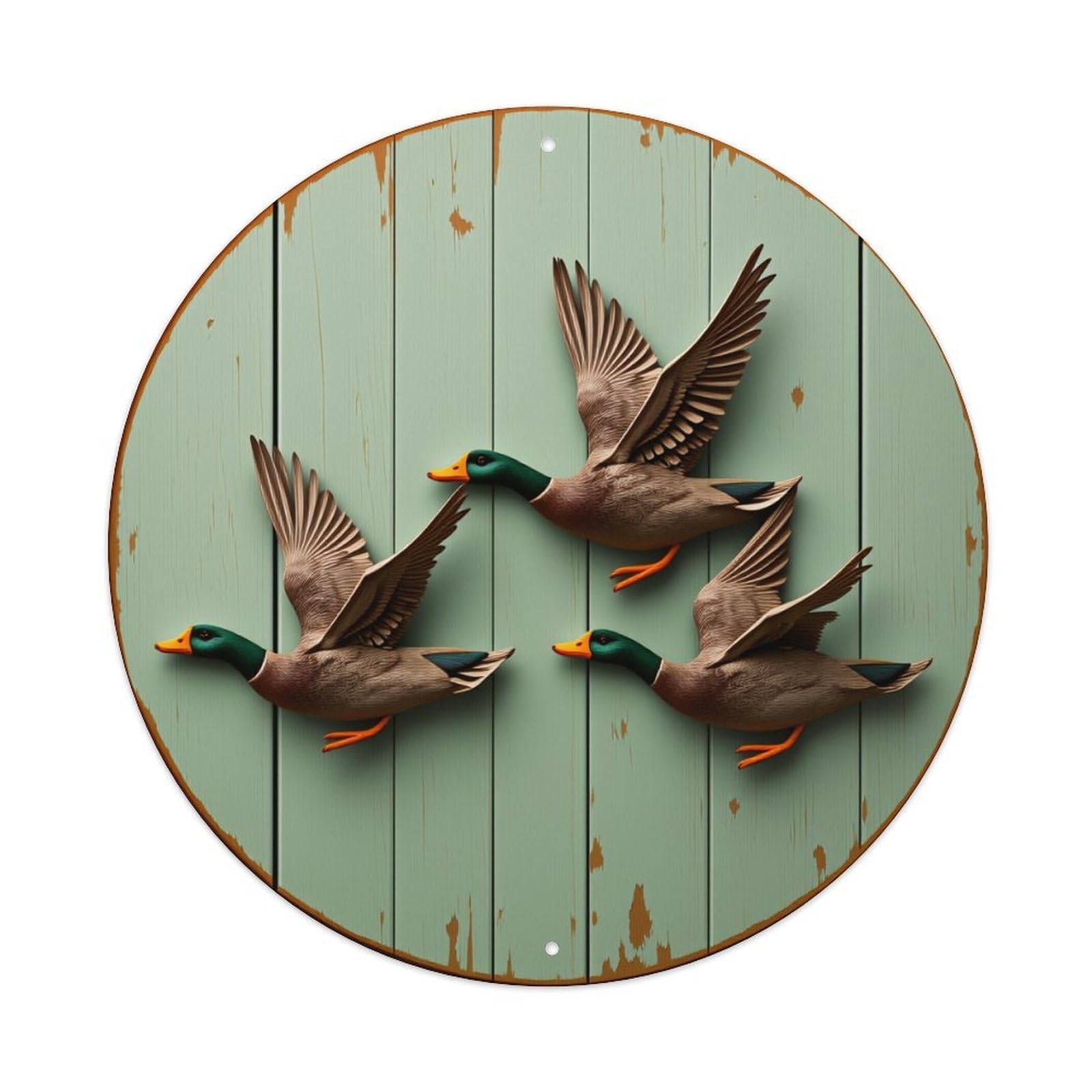 Flying Ducks On Wood Panel Vintage Round Tin Sign Retro Metal Wall Decor Metal Poster, Home Bar Garage Farmhouse Cafe Wall Art Decoration 8x8Inches