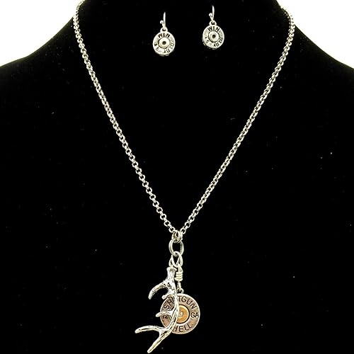 Miniatura 2 de Western Peak Western Shotgun Bullet Shell Buck Astler Charms Colgante Collar con Pendientes Cobre Plata