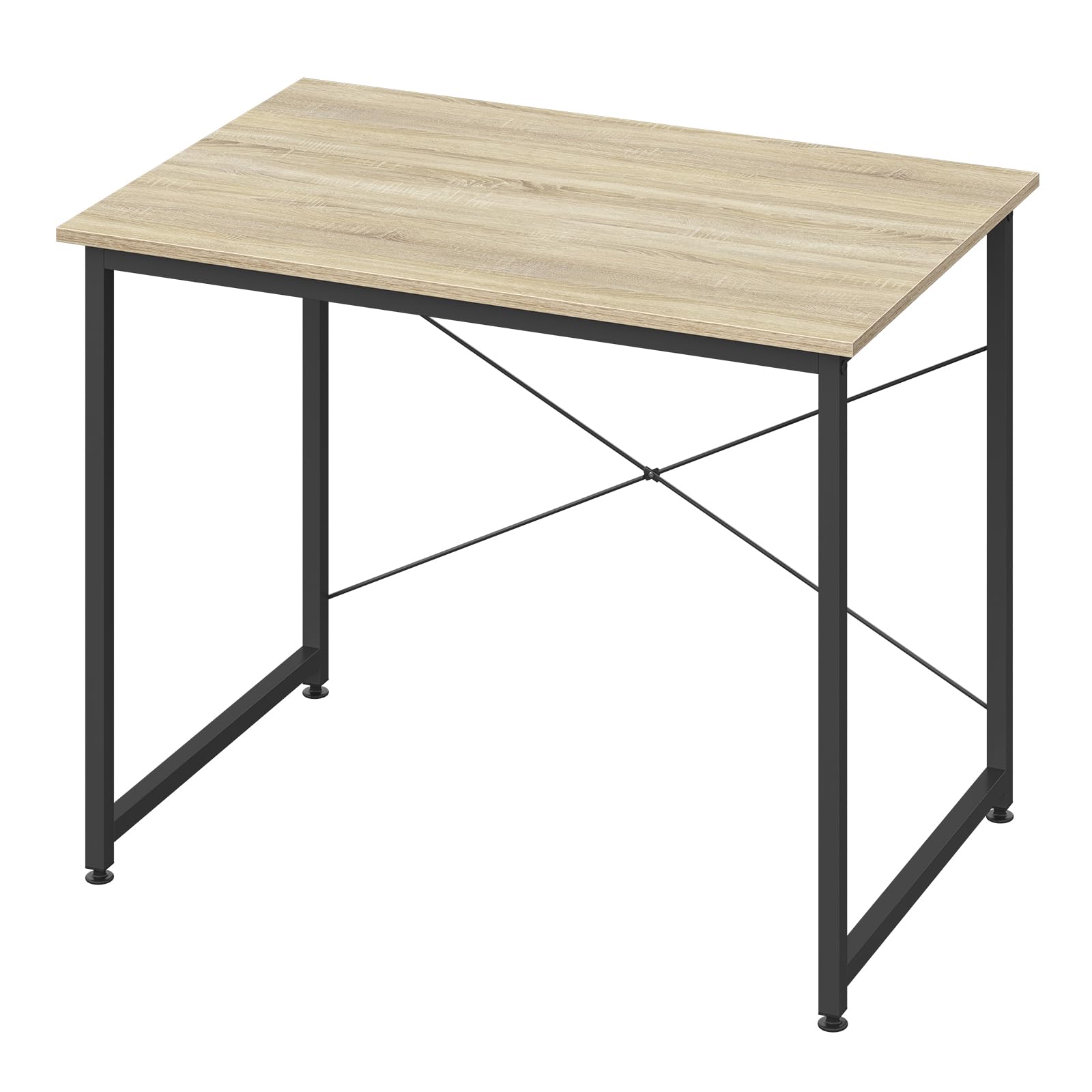 WOLTU Bureau d'Ordinateur, Table Informatique, 80x60x70cm, Chêne Clair+Noir | avec Piétement Métallique, pour Bureau, Salon, Chambre, en Bois Composé