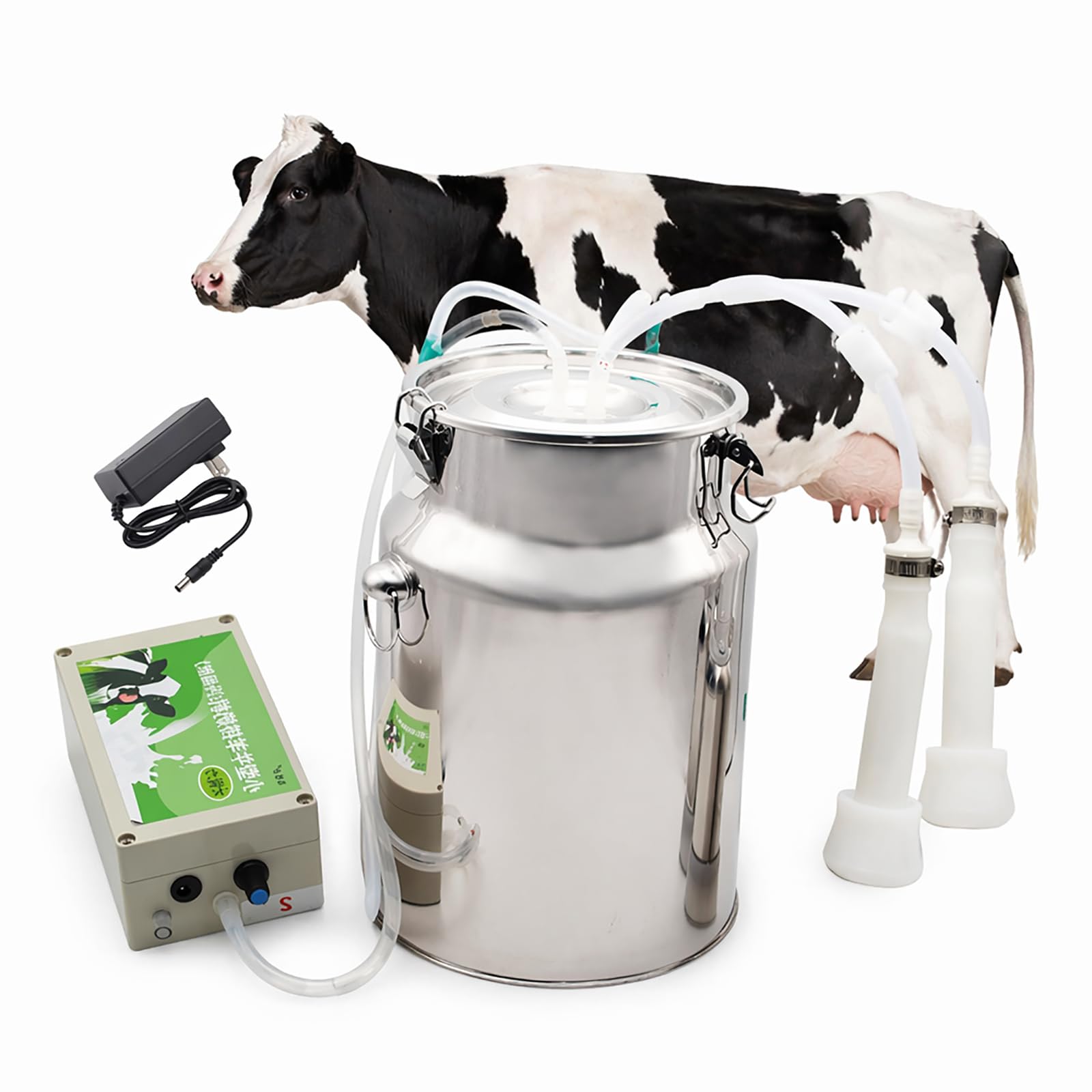 hKjPlvf Electric Milking Machine 5L 10L Stainless Steel Automatic Bucket Automatic Stop Vacuum Pump Suction Cups Food Grade Silicone Pails for Farm Goat Cow Sheep Cattle Pail cow-10L