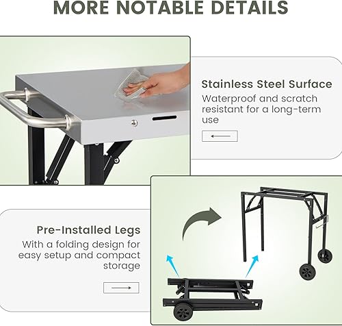 Miniatura 5 de GOFLAME Carrito de comedor para parrilla al aire libre de 3 estantes, mesa de carrito de preparación de alimentos movible con estante ajustable,