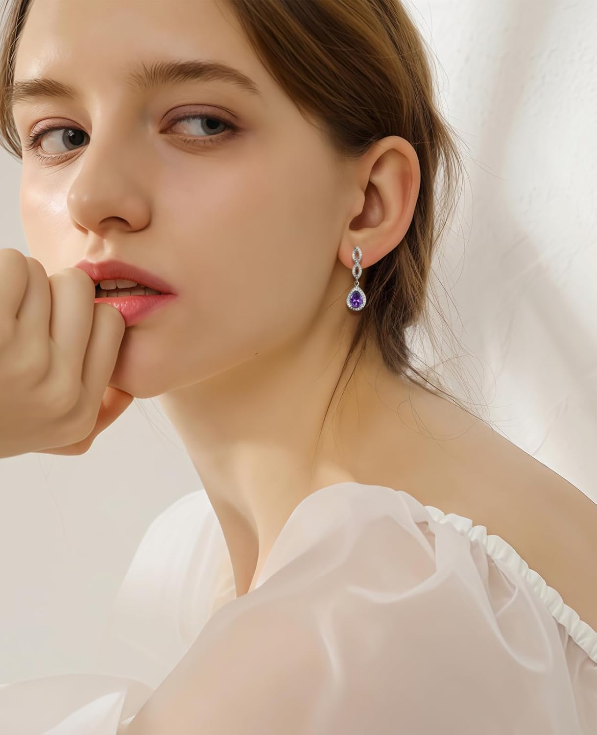 Fahonie Sterling Silver Long Drop Earrings with Cubic Zirconia Dangle Earrings Infinity Birthstone Jewelry Gifts for Women - Image 2