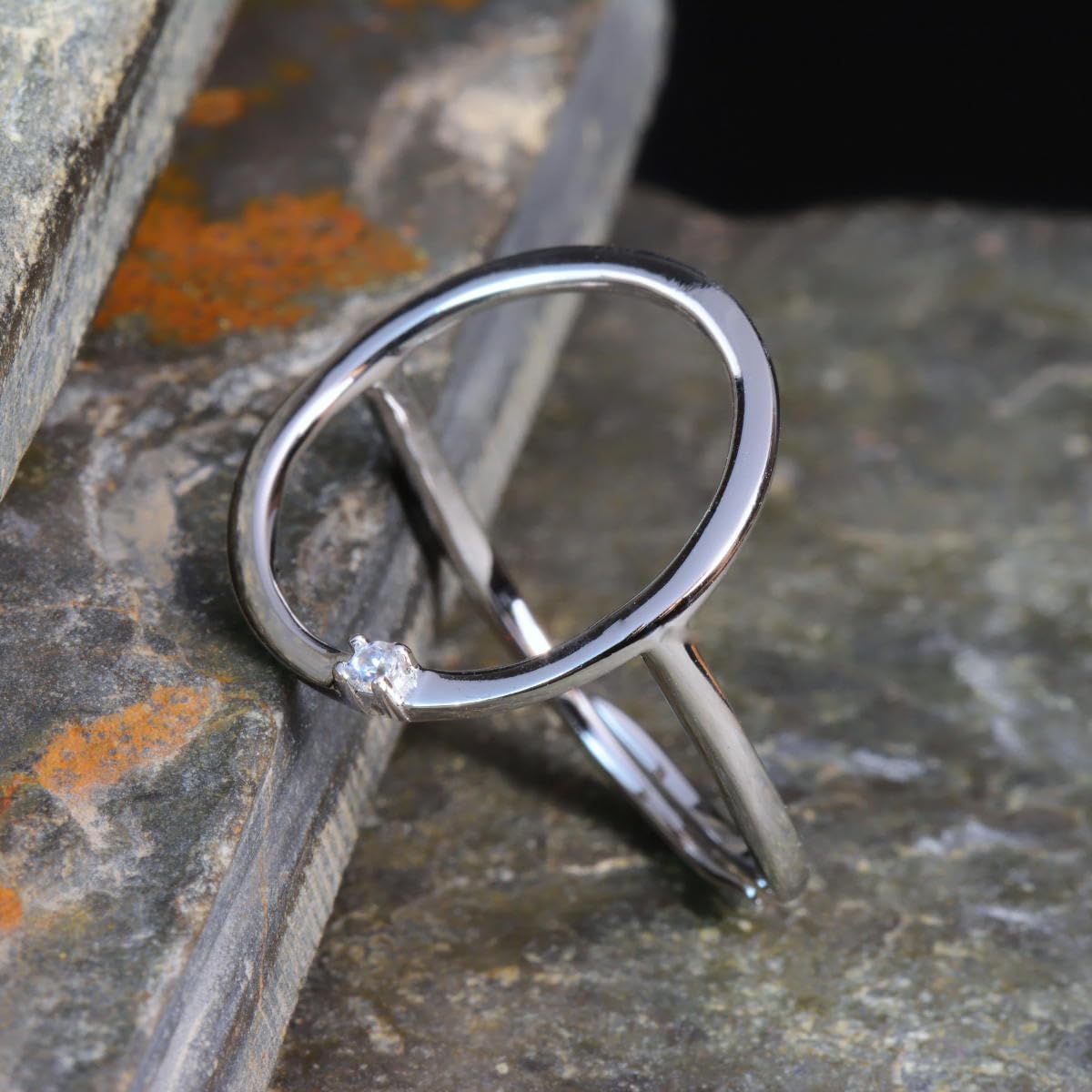 NicoWerk Anillo de plata 925 para mujer, elegante anillo de plata 925 con piedra, ajustable, sencillo y brillante - SRI1109