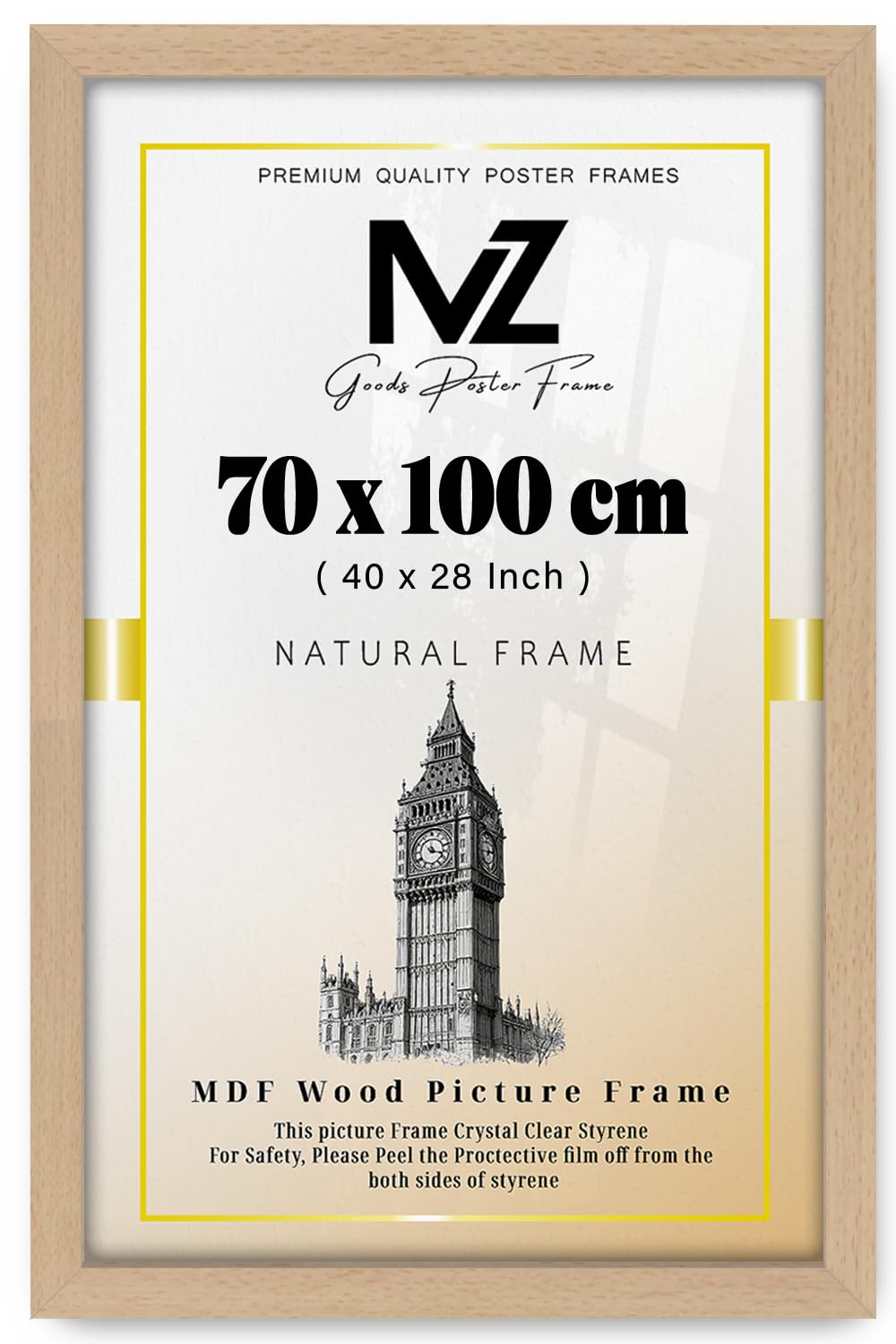 Mz Goods Beech | Mdf Picture Frame (70 X 100 Cm) 70 For Posters, Home & Office Interiors, Stylish Wood Finish, Includes Hanging Hooks For Wall Display [ ]