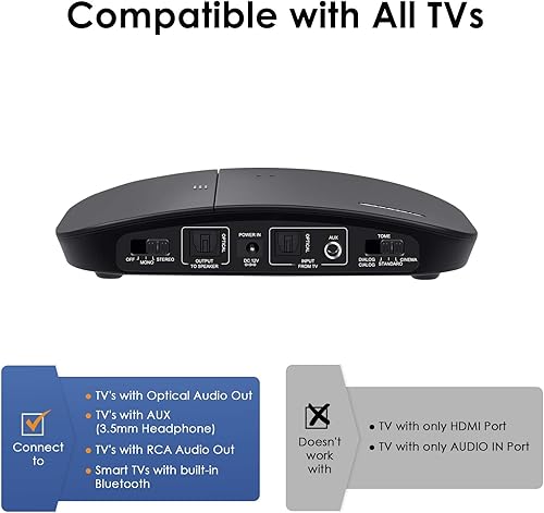 Miniatura 6 de SIMOLIO Auriculares inalámbricos para ver televisión con transmisor (óptica digitalRCAAUX), voz mejorada y batería de repuesto para personas mayores