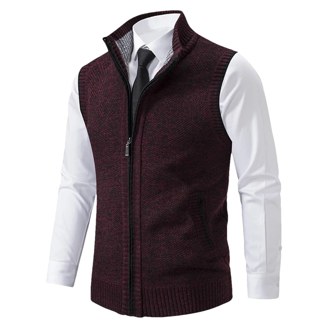 Disimlarl Pull tricoté sans manches en laine avec fermeture éclair pour homme