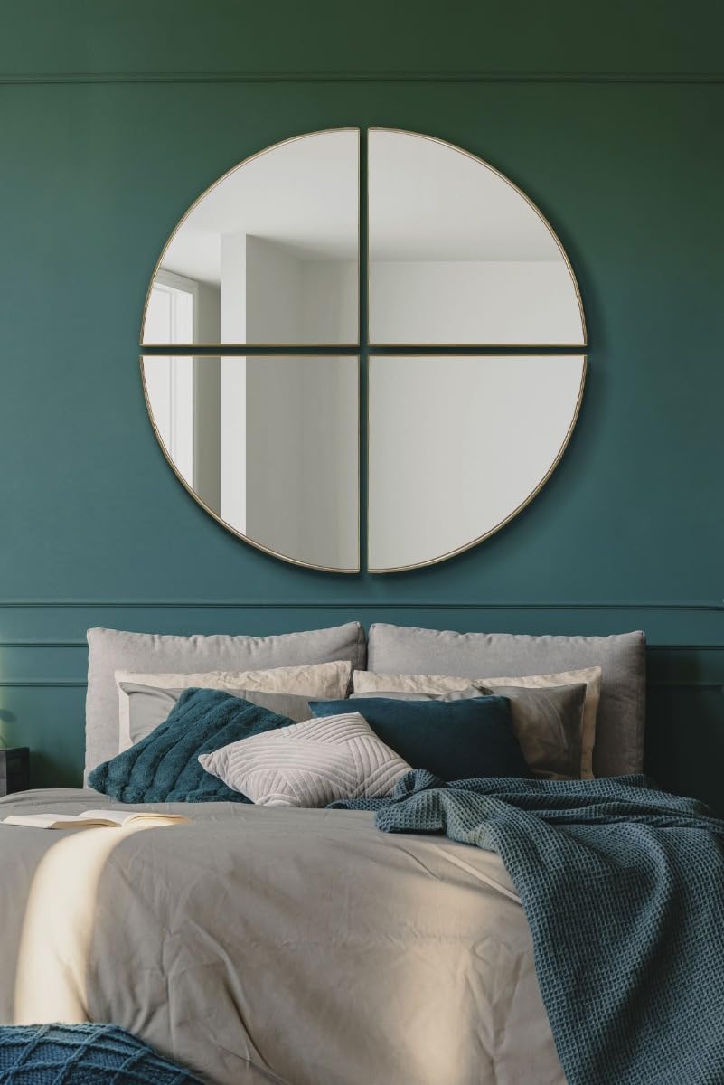 MirrorOutlet The Quadrants - Extra Large Gold Modern 4 Piece Circular Window Wall Mirror 54" X 54" (140CM X 140CM) Size and spacing upon fitting. Unique & New