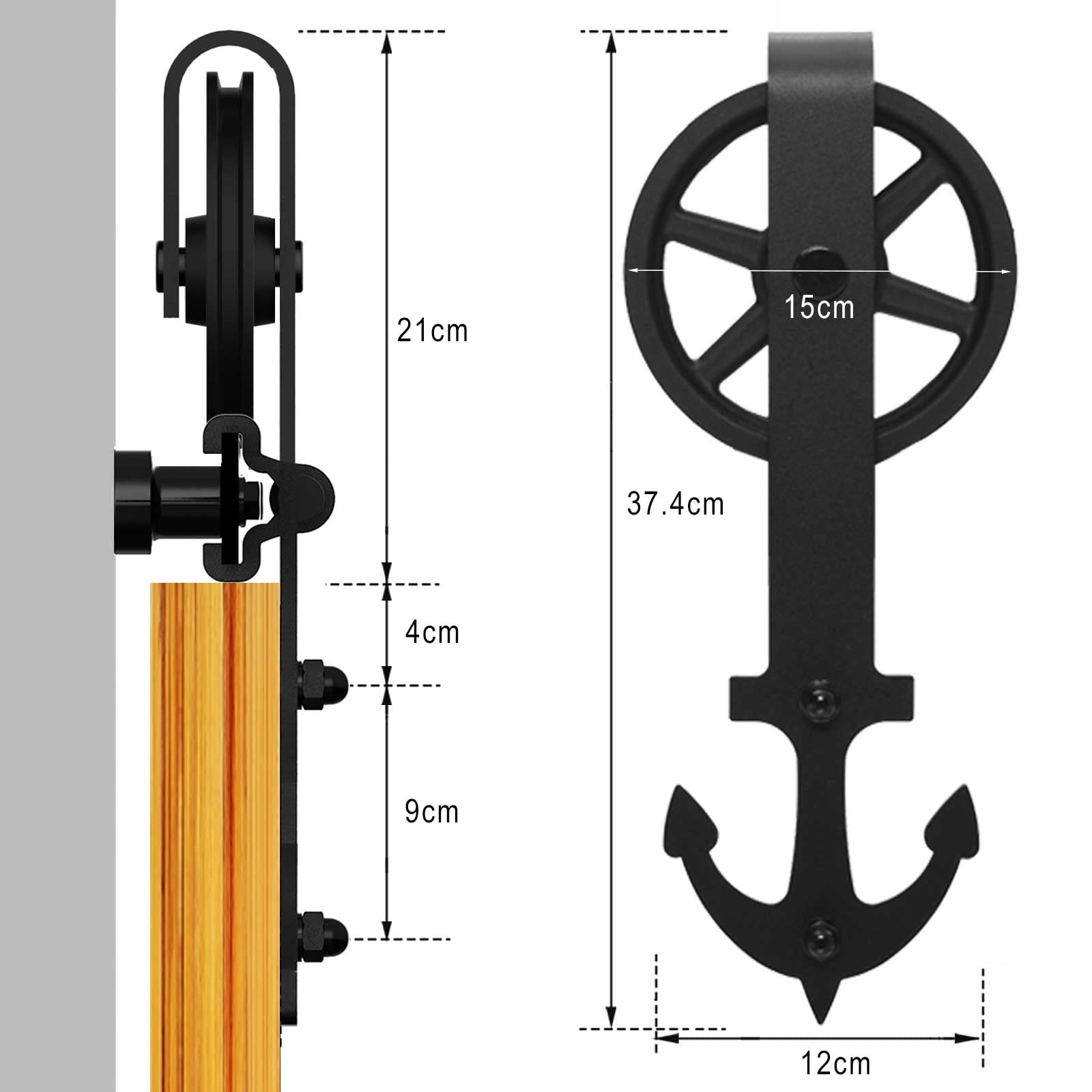 6FT/182cm Acciaio Binario Rulli per Porta Scorrevole Ruota grande raggio Kit Accessori per Una Porta Scorrevoli di Legno, Nero