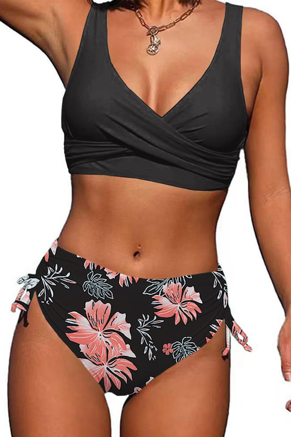 Yutdeng Bikinis Mujer Braga Alta Bikini Push Up Clásico Bañadores Mujer Natacion Trajes de Baño Dos Piezas Correas Laterales Relleno Desmontables Biquini Mujer Ropa Playa