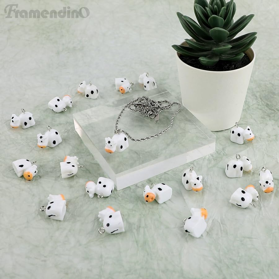 Framendino, 80 Pack Mini Cow Resin Charms Pendant Cute Black White Animal Dangle Beads for DIY Jewelry Making Farm Theme Earring Necklace Bracelet Keychains - Image 7