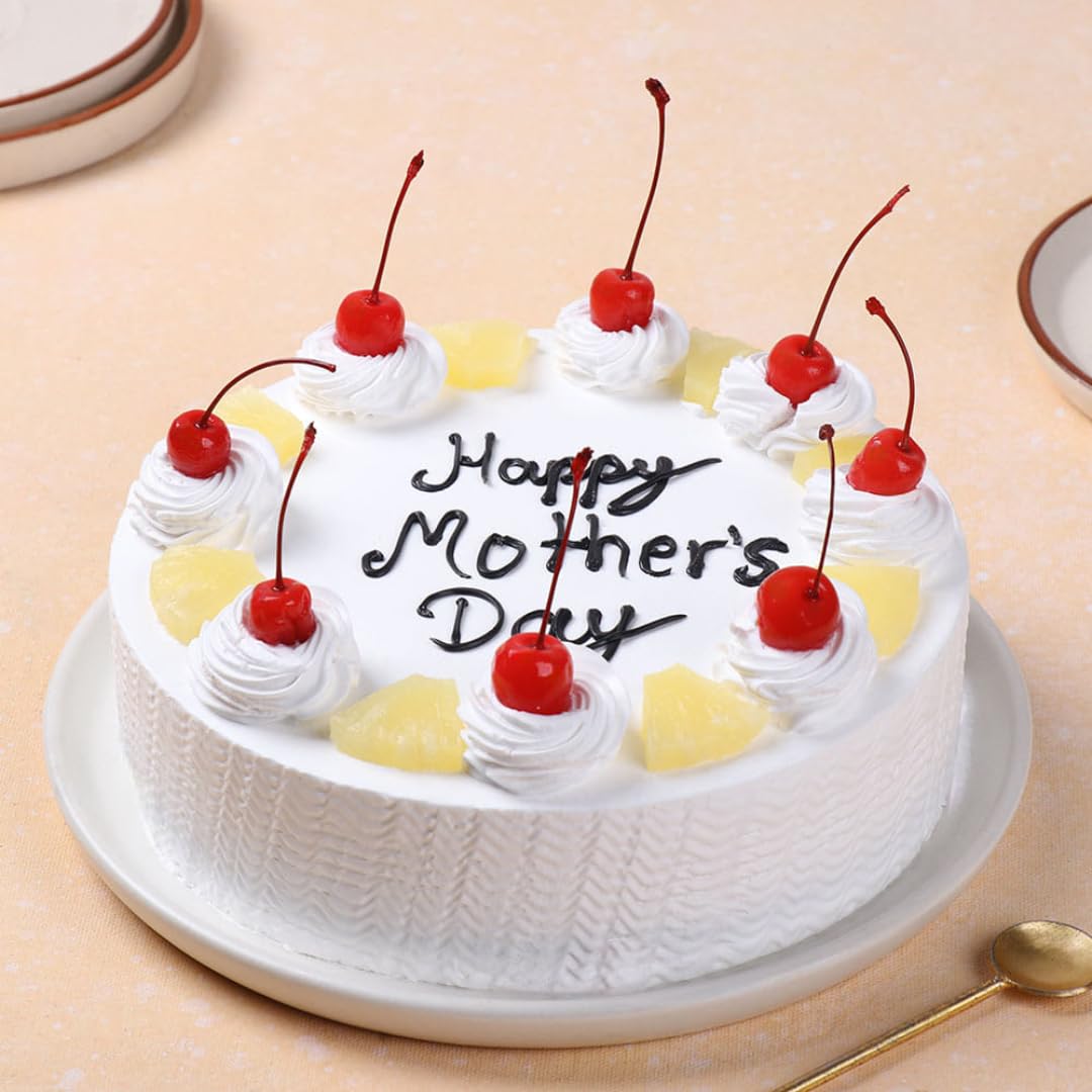 FlowerAura Delicious Fresh 1Kg Moms Day Eggless Pineapple Cake For Birthday Gift & Mothers Day Cake For Mom | Mother | Maa | Mother-In-Law | Amma (Same Day Delivery)-picture-11