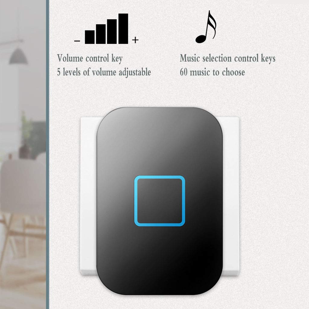 Plug-in deurbelkits, Pack de 5 sonnettes sans fil, portée de 300 mètres, 60 mélodies, noir et blanc(Black)