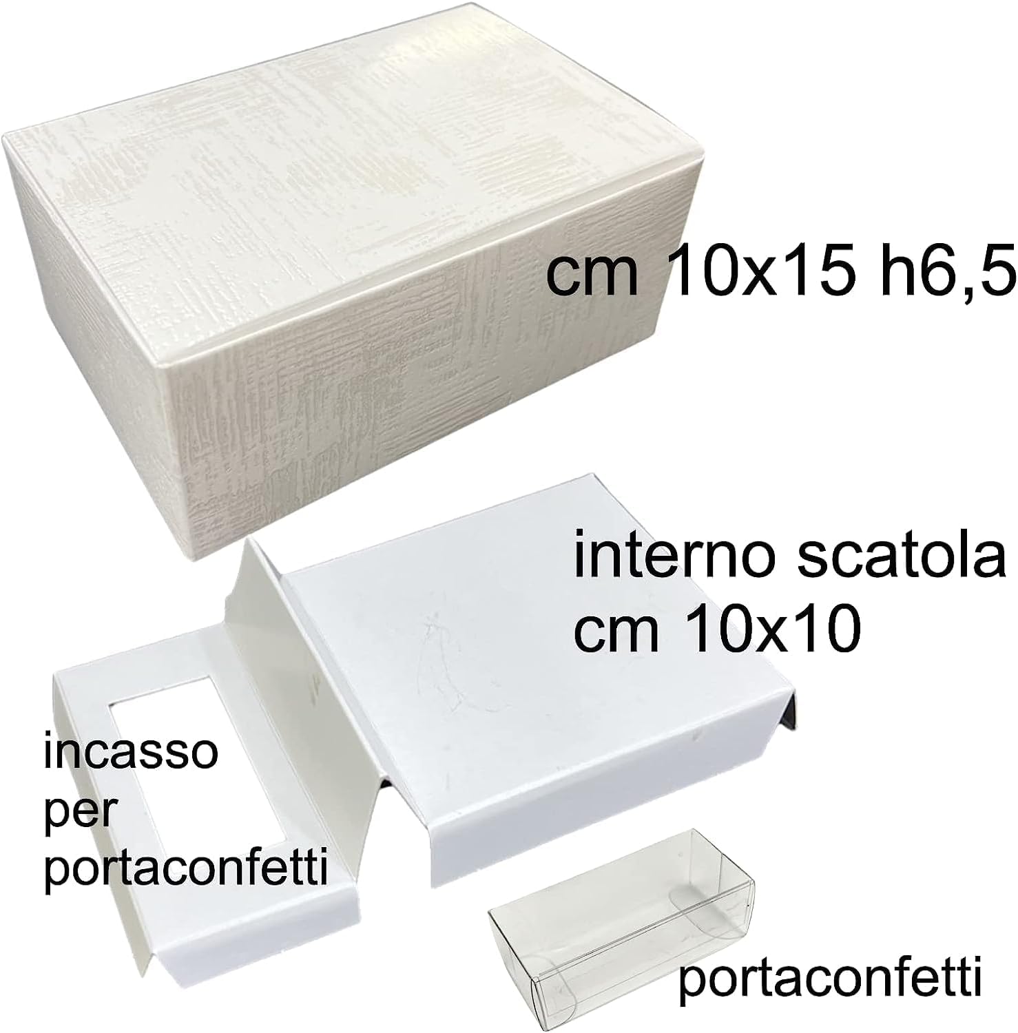 Regalami.Shop 10 Bomboniere Ferro di Cavallo in Marmo di Carrara Patinato + 10 Scatole, 10 bigliettini Bianchi e 10 portaconfetti, Ideali per Tutte Le Cerimonie