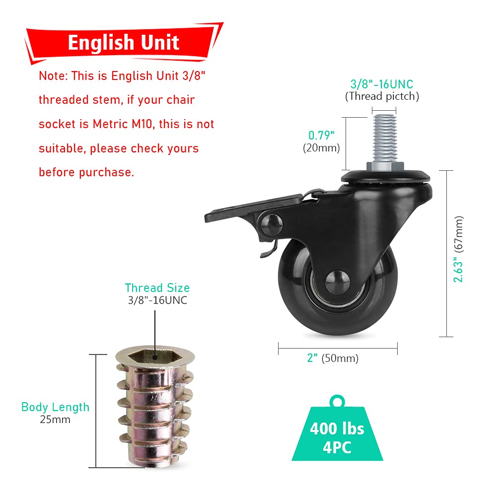 Hirate Threaded Stem Casters 3/8