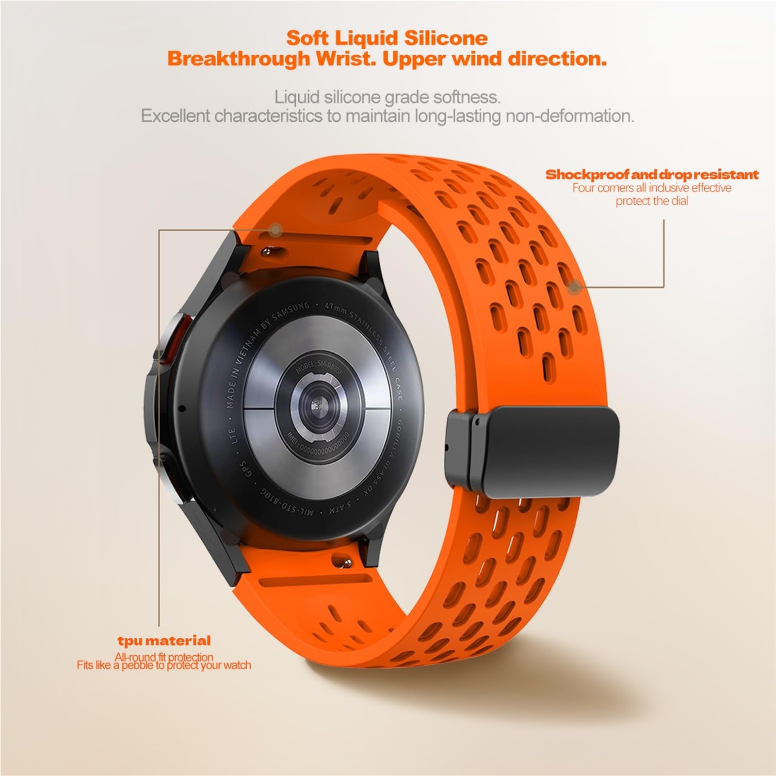 JDIME Cinturino in silicone per Samsung Galaxy Watch 7 6 5 4 40mm 44mm 5Pro 45mm cinturino con fibbia magnetica 6 Classic 43mm 47mm senza lacune cinturini per bracciale