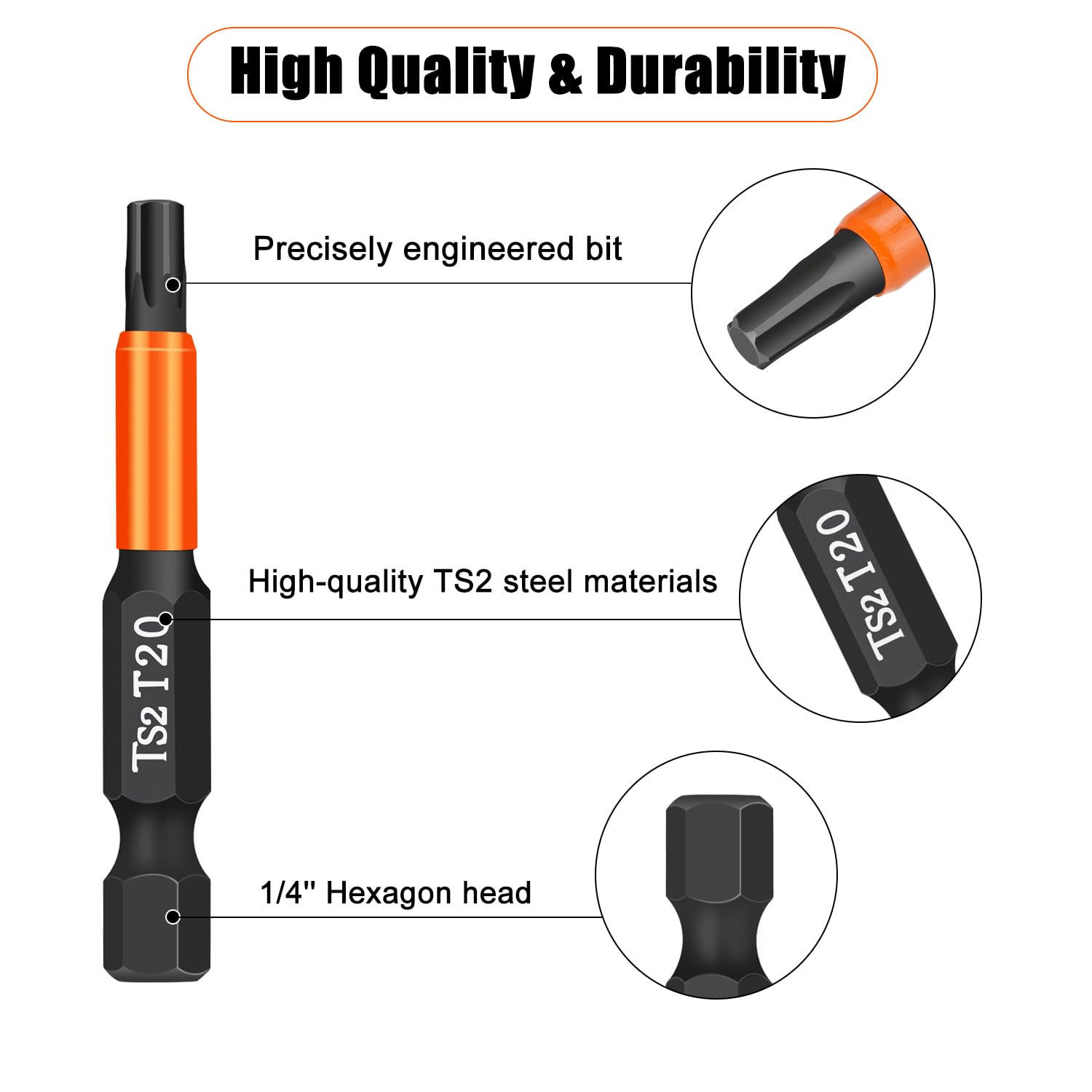 drado Zestaw 10 bitów Torx, wkrętak magnetyczny ze stali S2 1/4" Torx T10, T15, T20, T25, T30, T40, z pudełkiem dozownika (50 mm)