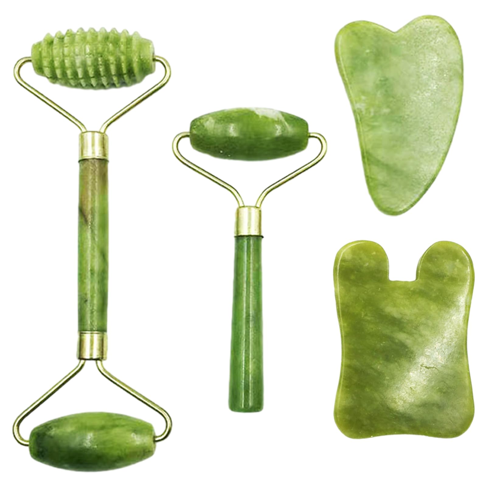 Divono Juego de 4 rodillos de jade Gua Sha, rodillo de jade – Masajeador facial con piedra Guasha para tratar la hinchazón de los ojos, reafirmar la piel, cara, equilibrio del cuello, tonificar,