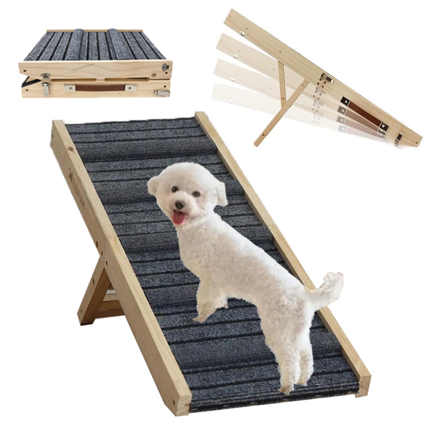 Rampa para Perros Pequeños,Rampas para Perros,Plegable,con Asa,para Camas y Sofás,con Almohadilla Antideslizante,Altura Ajustable En Cuatro Posiciones: 23-47 Cm,Apto para Perros y Gatos