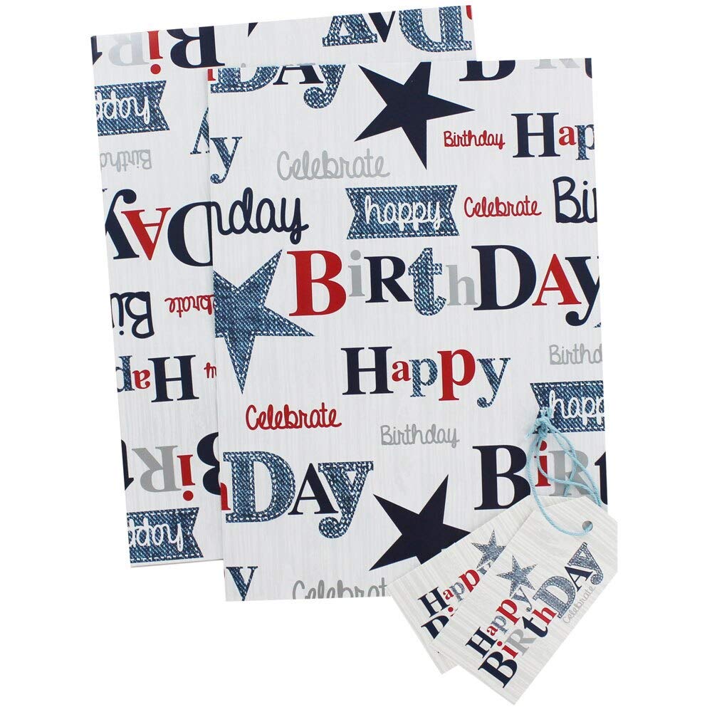 Eurowrap Boys Blue,Red Happy Birthday Gift Wrap