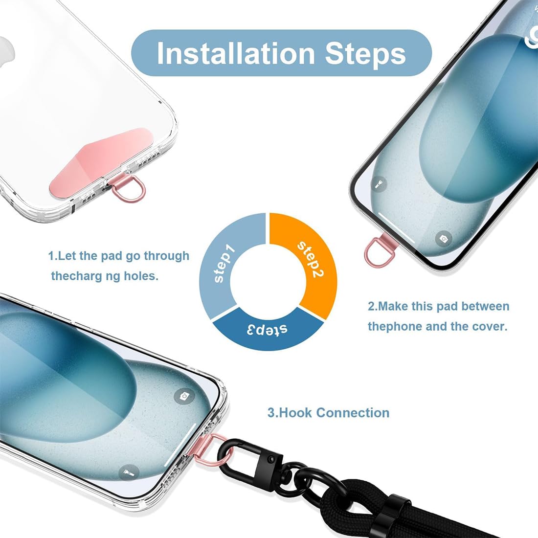 2pz Toppa per Telefono Cellulare, Universale Metallo Linguetta per Telefono Cellulare con Anello a Molla Cordino di Ricambio Senza Adesivo per Telefono Cellulare (Oro
