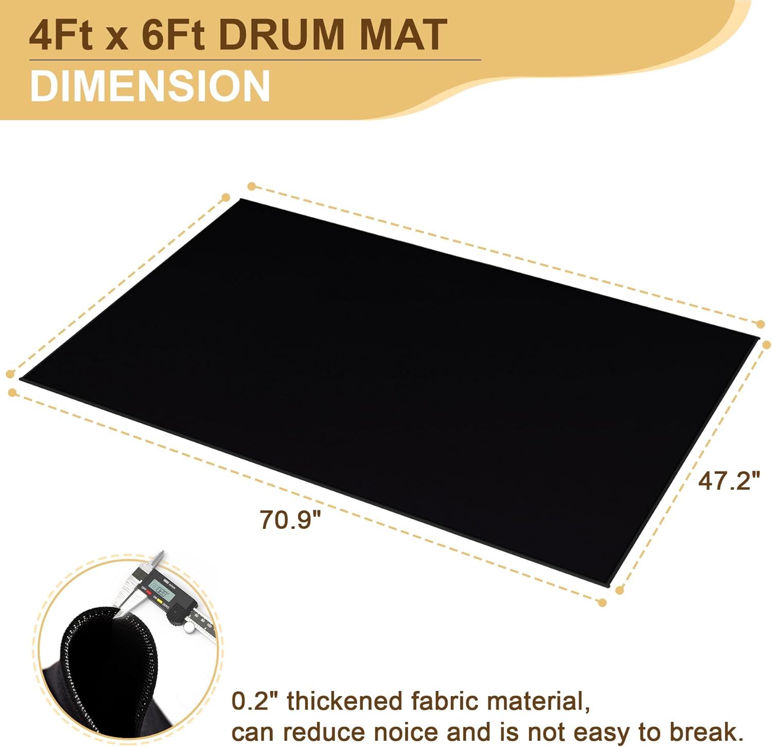Drum Rug 4x6Ft With Non-Slip Grip Bottom, Tightly Woven Fabric Mat, Electric Carpet, Soundproof, Accessories Gifts, Black