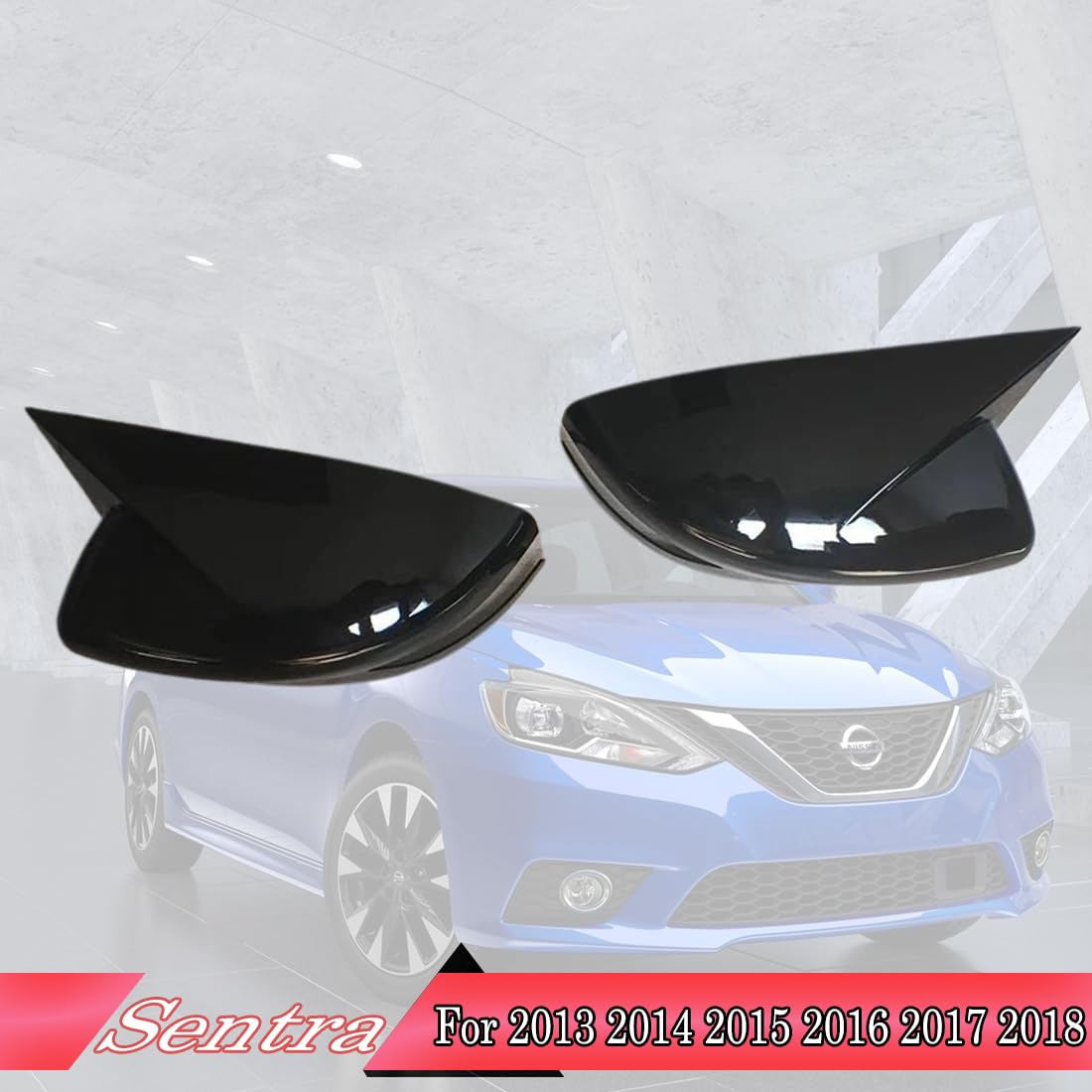 Glossy Black Carbon Fiber Side Mirror Covers For 2013-2019 Nissan Sentra (Without Turn Signal)