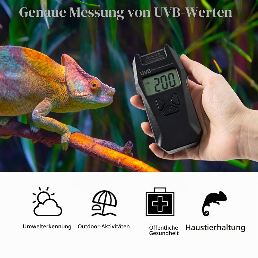 UVB Index Messgerät, Digitaler Reptilien UVB Tester mit Sonde und Datenprotokollierung 240-370 nm