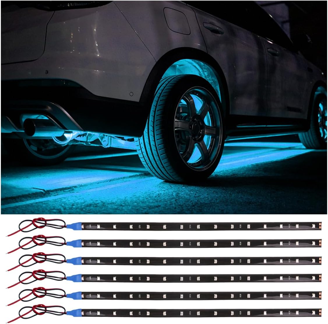 6PCS 1Ft 12V Car LED Light Strip for Underbody, 15 LED Flexible Car Light Strip with Adhesive Backing, Auto Interior & Exterior Decoration Lights for Motorcycle Boat (Pink)
