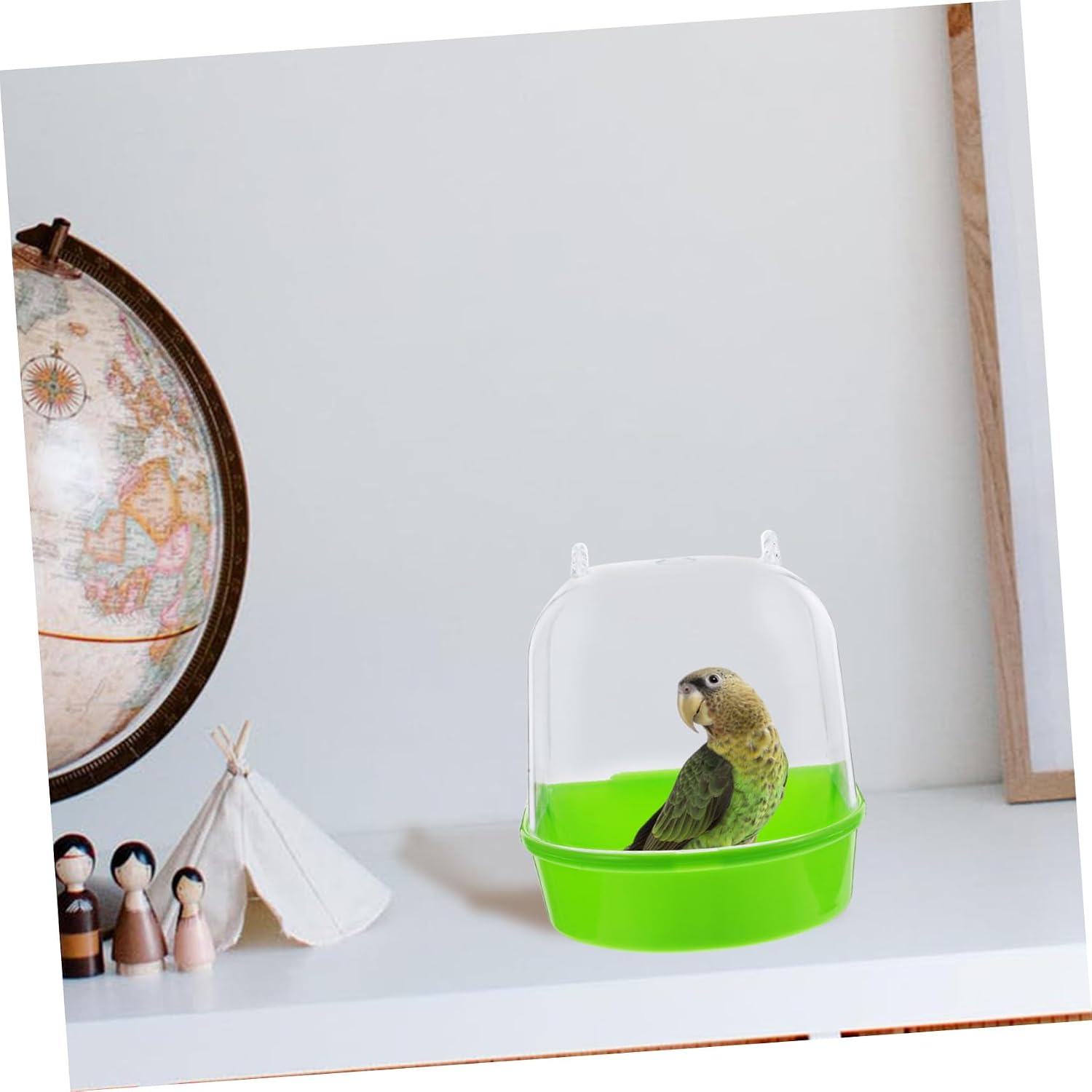 Hanging Bird Bath Bowl for Cage, Plastic Bathing Container | Green Finish, Cage Accessory, Suitable for Lovebirds Finches and Parakeets, Bathing Container Style