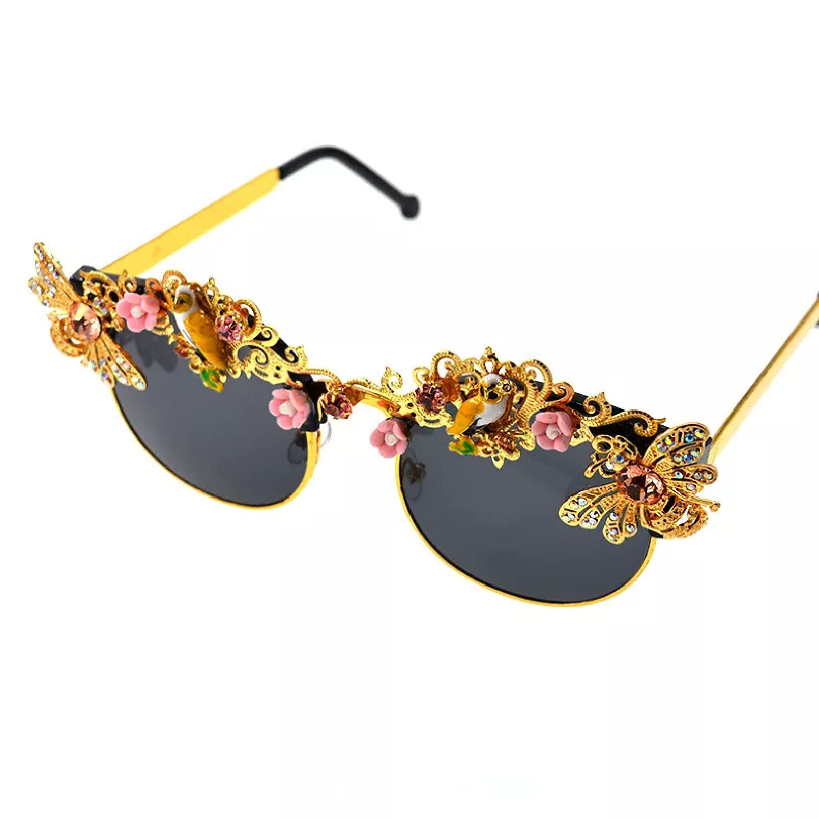 BAJIE Sonnenbrille Handgemachte Barock Strass Blume Biene Sonnenbrille Damen Sonnenbrille Kristallgläser Party