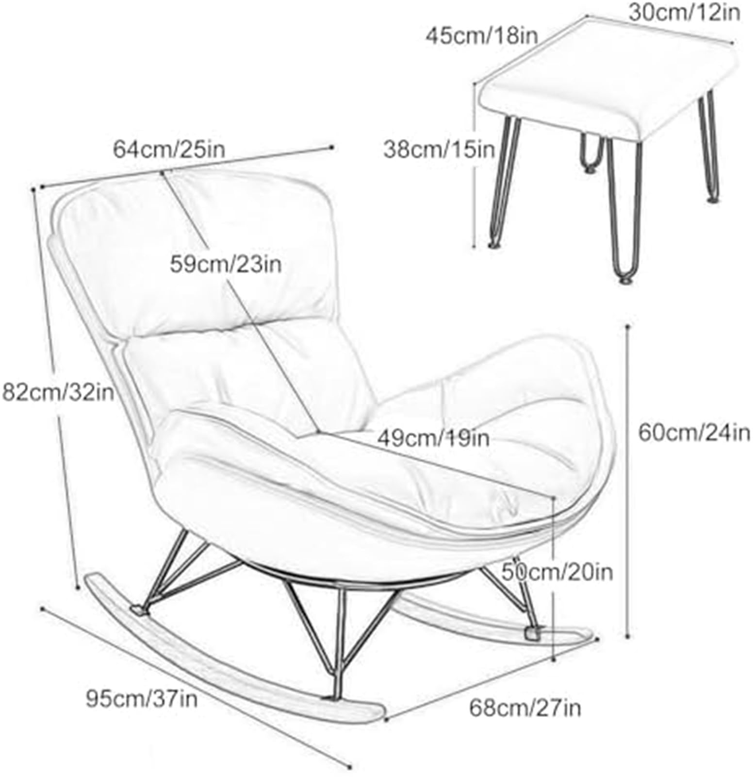 Schaukelstuhl für den Innenbereich mit Fußstütze, Mid-Century Modern, gepolsterter Schaukelstuhl für Wohnzimmer, Schlafzimmer (Orange)