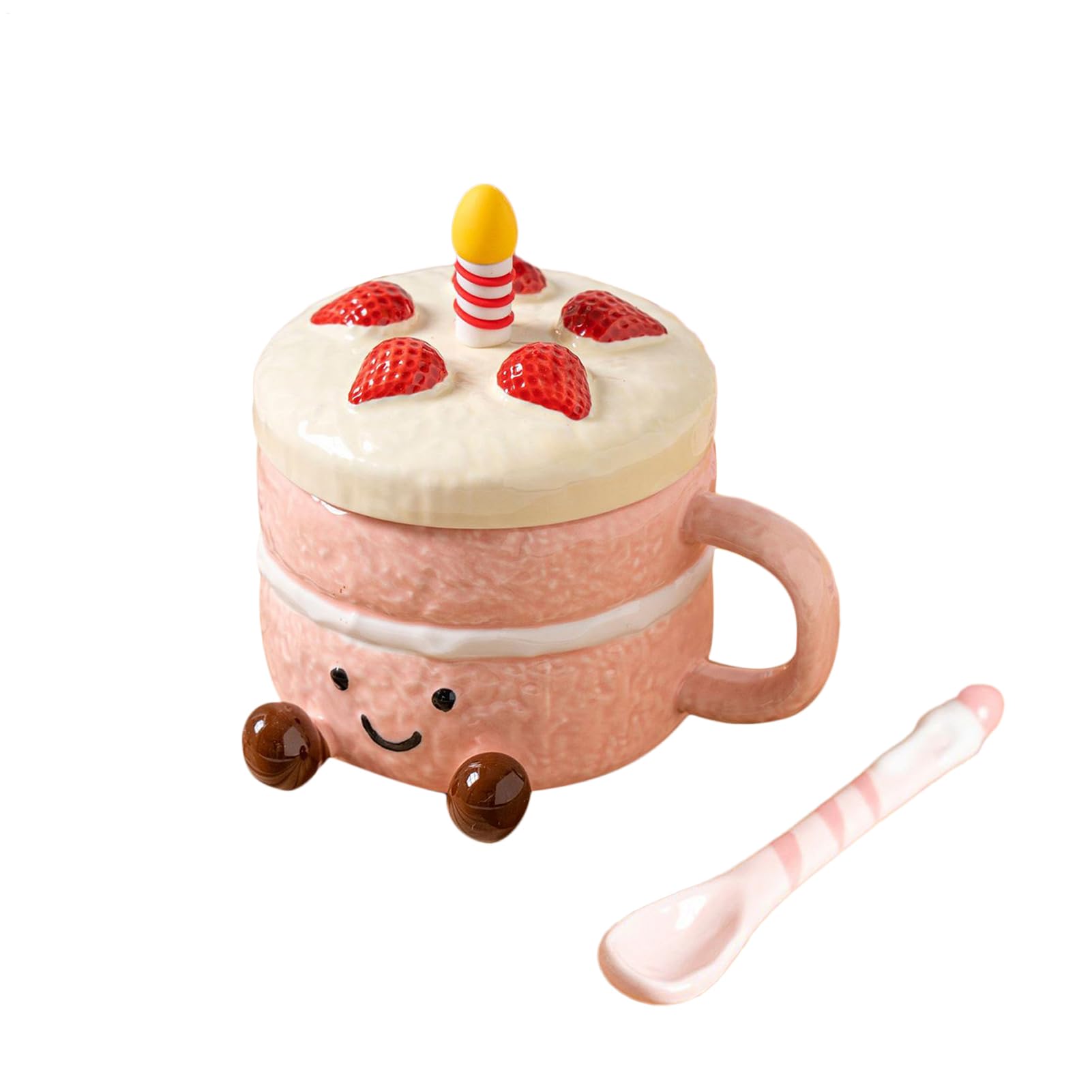 Coffee Mugs, Cute Funny Mug, Ceramic Coffee Mug With Lid And Spoon, Cake Shaped Drink And Tea Cups, Novelty Ceramic Drinking Cup, For Christmas Ome Office School