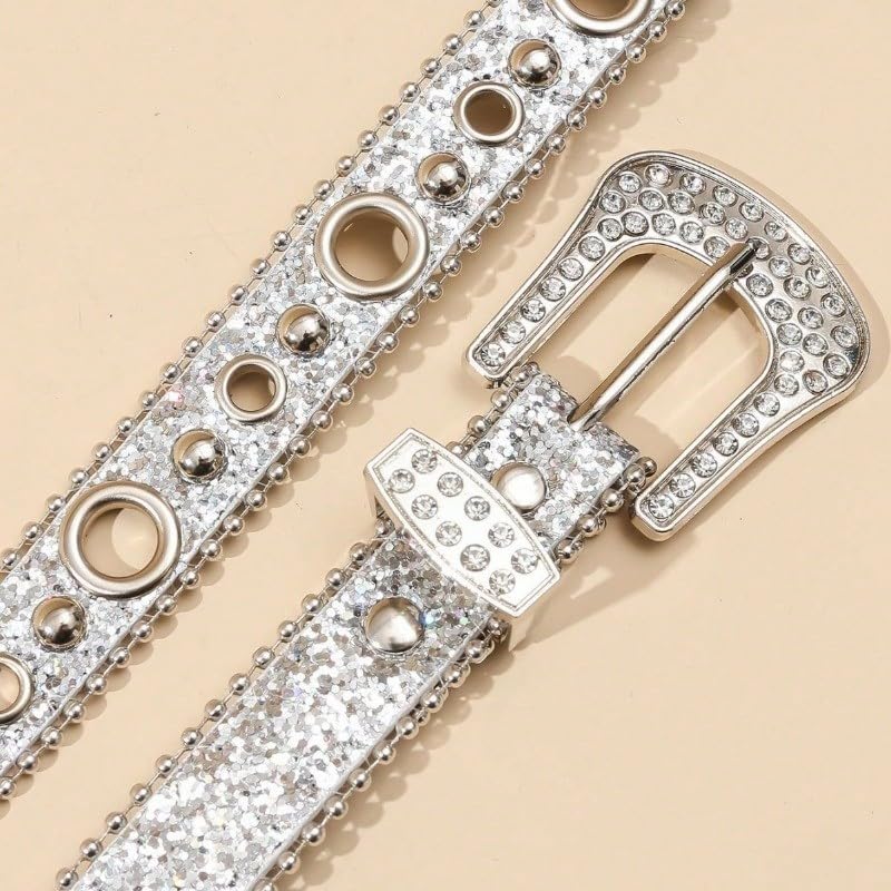Womens Rhinestones Studded Belts Bling Big Diamond Cowgirl Cowboy Waist Belt for Jeans Dresses Fit for 27"-39"4