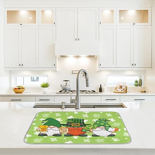Miniatura 6 de Tapete de secado de platos de gnomo del día de San Patricio, tapete de secado lavable, tapete escurridor de platos absorbente para platos del hogar,
