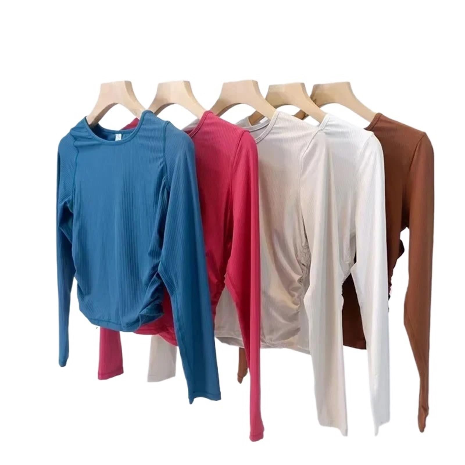 Top da Palestra per Donne Top da Fitness for Yoga, vestibilità Slim, Girocollo, Maniche Lunghe, Leggero, ad Asciugatura Rapida, Traspirante, a Costine(Black)