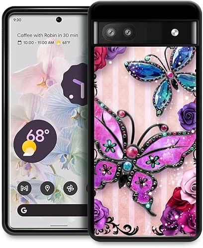 DAIZAG Funda compatible con Google Pixel 6A, diseño de mariposas y flores, para Google Pixel 6A, a prueba de arañazos, anticaídas, diseño Pattarn