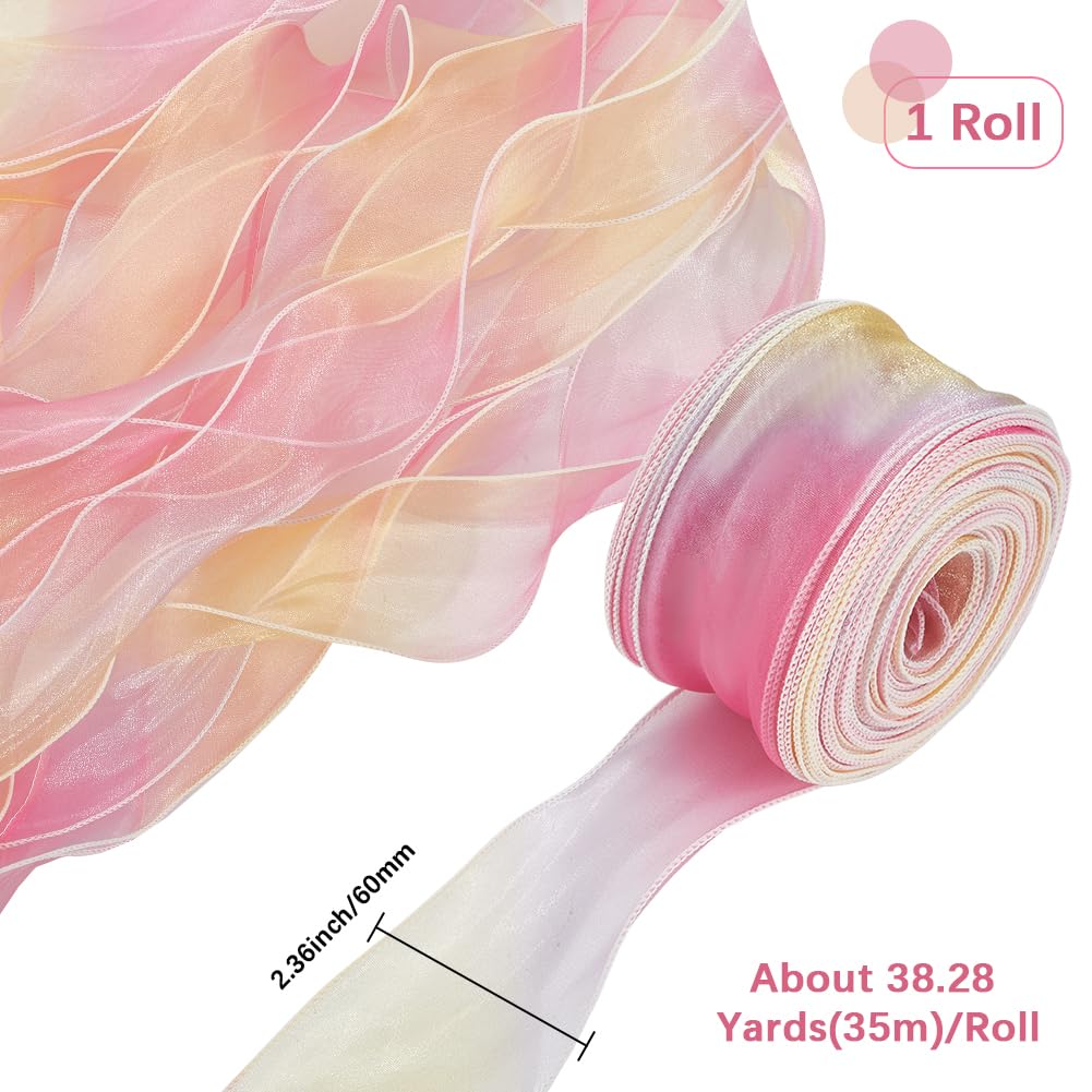 38 Yard Gradient Blue Organza Lace Ribbon - 2 3/8 Inch Wide Ruffled Trim For Crafts & Decor