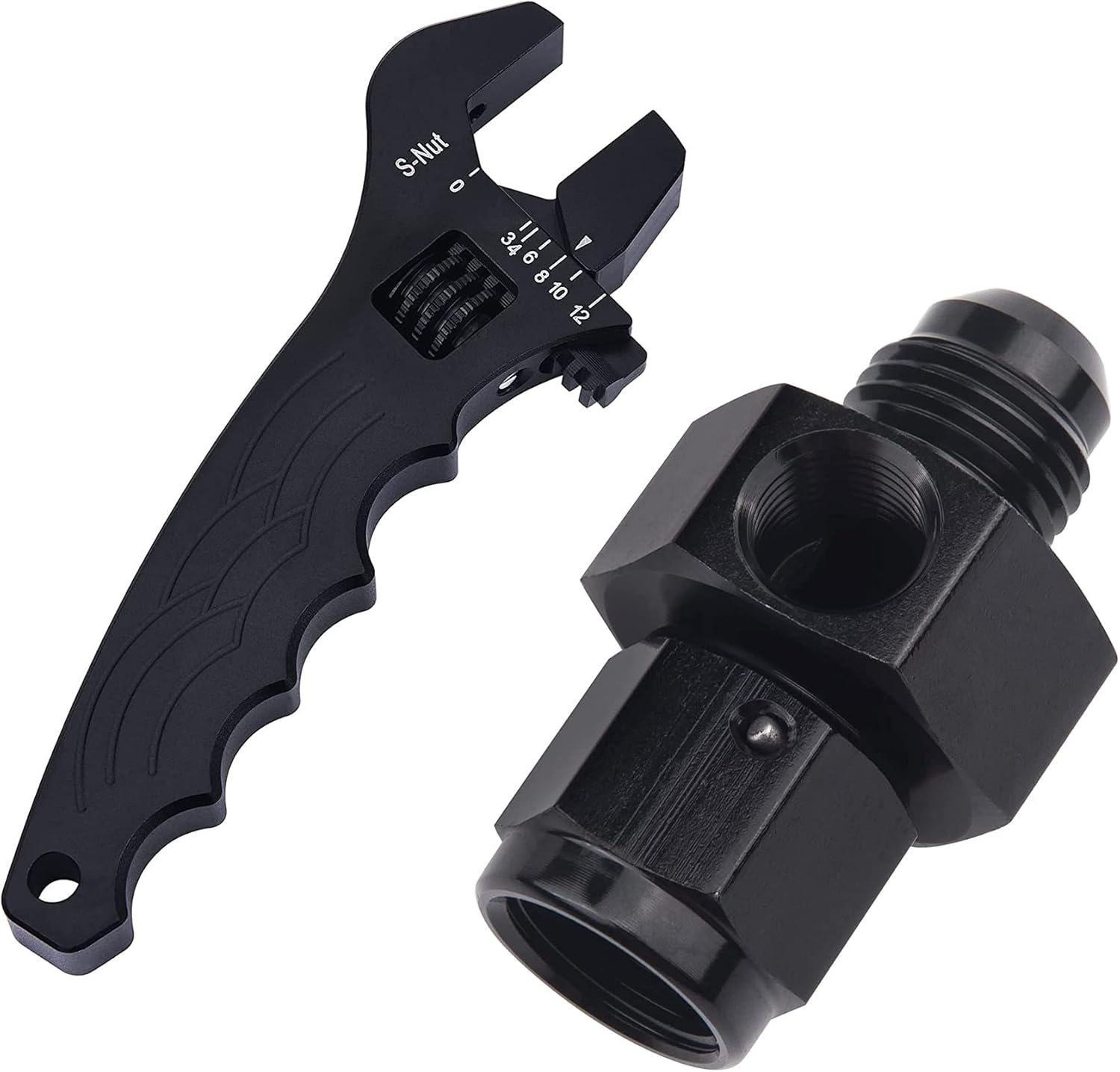EVIL ENERGY 6AN Male to -6 Female Swivel with 1/8 NPT Port Fitting Bundle with Adjustable 3AN-12AN Wrench Aluminum Black