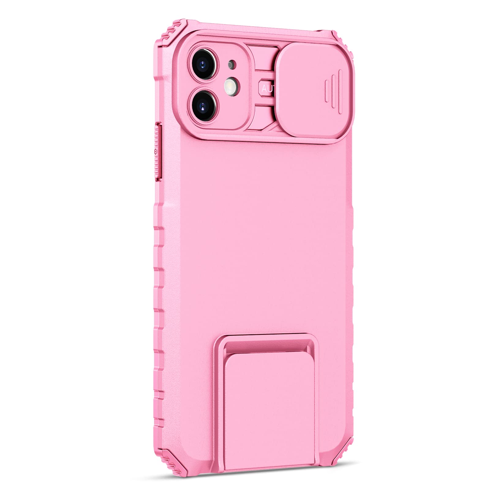 HiGoing for iPhone 11 Pro Max Case, 360° Full Body Shockproof Heavy Duty Protection Hard PC Back Soft TPU Bumper Frame Cover with Camera Slide Cover, Bracket for iPhone 11 Pro Max - 6.5''- Pink