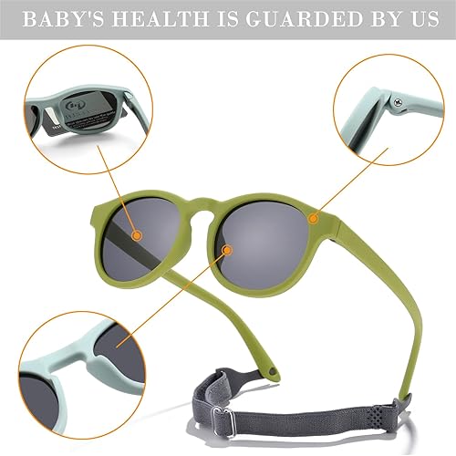 Miniatura 7 de HJSTES Lentes de sol polarizados para niños y niñas, marco flexible TPEE con correa, para bebés de 0 a 3 años