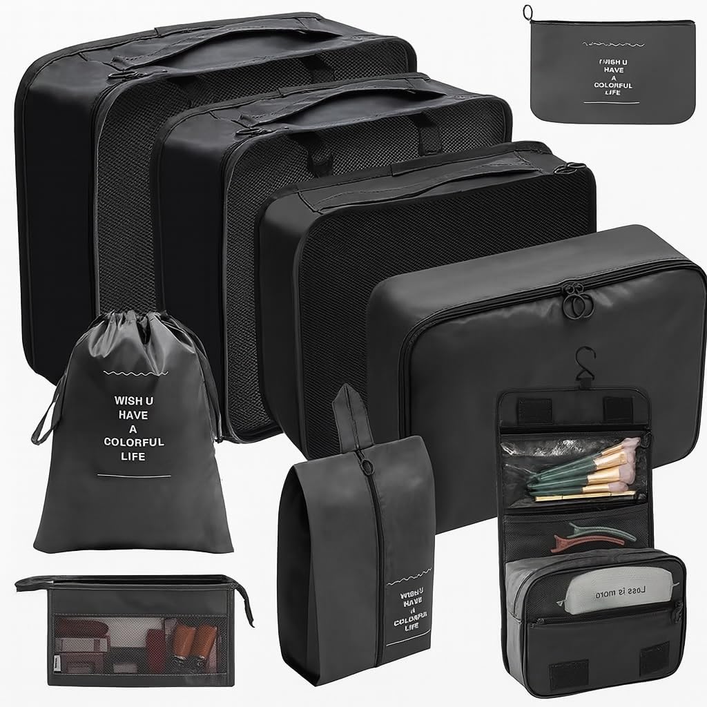 9 Pcs Bag Organizer Set – 9 Pcs Packing Cubes, Travel Cubes, Shoe Bag, Toiletry Pouches, Clothes Organizer, Waterproof Luggage Bags & Organizers for Travel Essentials – Luggage Organizer Set 9 Pcs Bag Organizer Set – 9 Pcs Packing Cubes, Travel Cubes, Shoe Bag, Toiletry Pouches, Clothes Organizer, Waterproof Luggage Bags & Organizers for Travel Essentials – Luggage Organizer Set