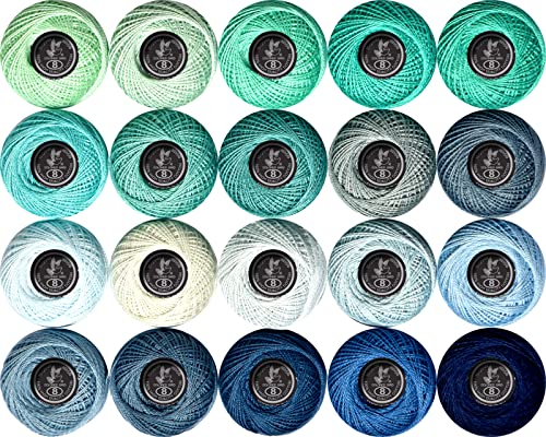 Soft 20 Colors Classic Crochet Thread Yarn 20 Pack Aquamarine Gradient